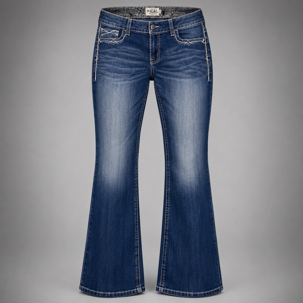 Ariat Real Denim Bootcut Jeans Women's 34R (34x32) Blue Western Ranch Denim